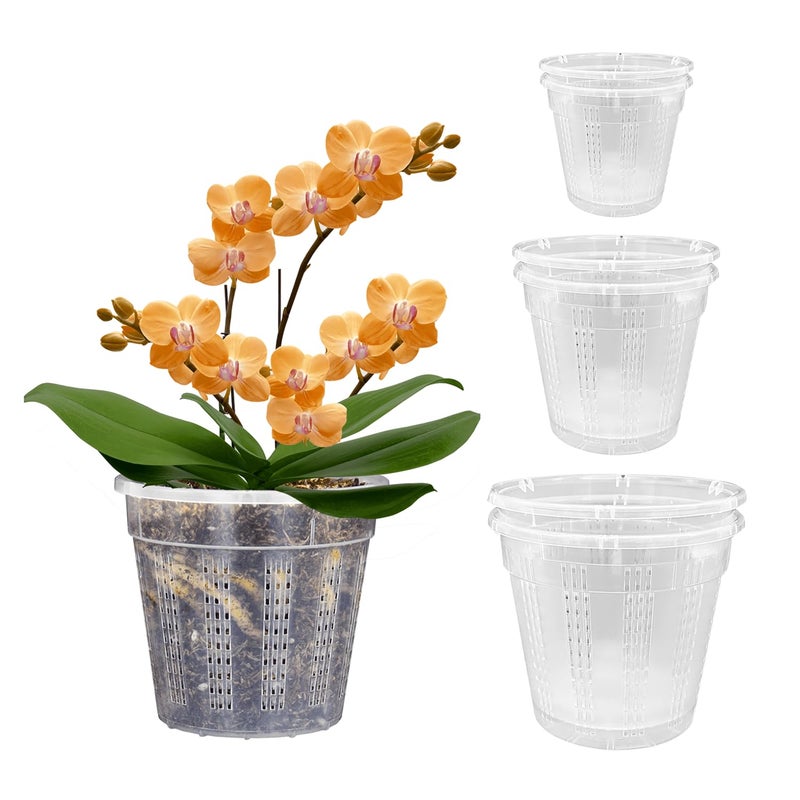 HOLANHING Orchid Pot  2 Each of 4.3"" 5.5"" 6.1"" Orchid Pots with Holes  Orchid Pots for Repotting  Plastic Orchid Planter for Indoor Outdoor Plants (2 Each of 4.3"" 5.5"" 6.1"") - Image 1